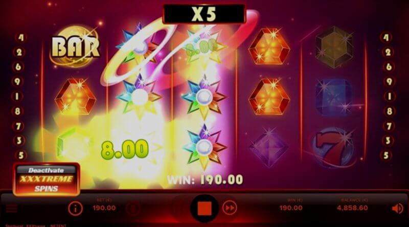 Starburst Xxxtreme video slot: reels and symbols in play