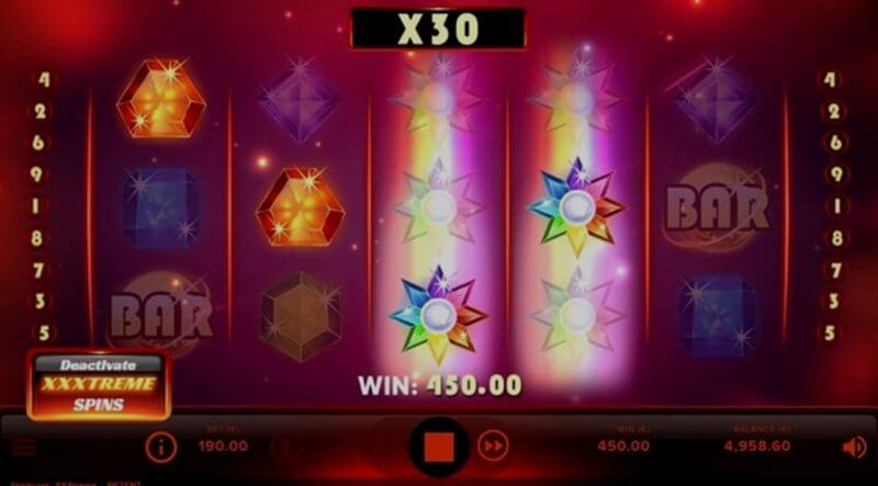 Starburst Xxxtreme video slot: win screen