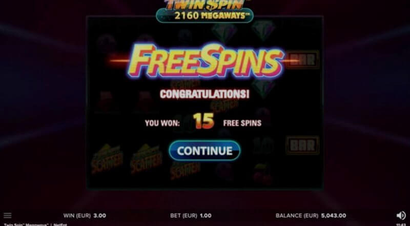 Twin Spin video slot: win screen Twin Spin video slot: win screen