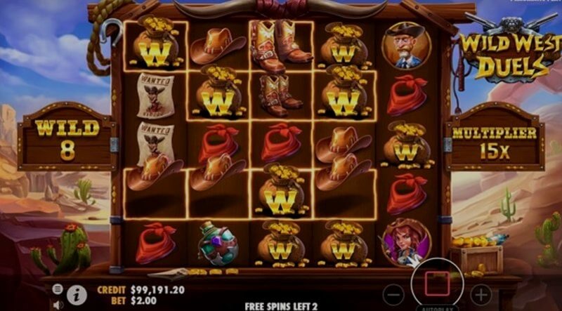 Wild West Duels video slot: reels and symbols in play Wild West Duels video slot: reels and symbols in play
