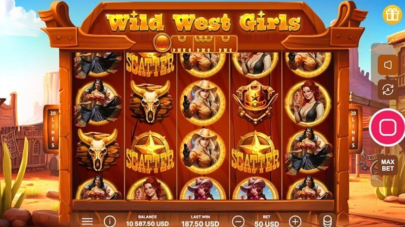 Wild West Girls video slot: reels and symbols in play