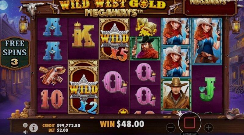 Wild West Gold Megaways video slot: reels and symbols in play