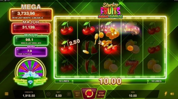 Comparison of slot machines Starlite Fruits Mega Moolah